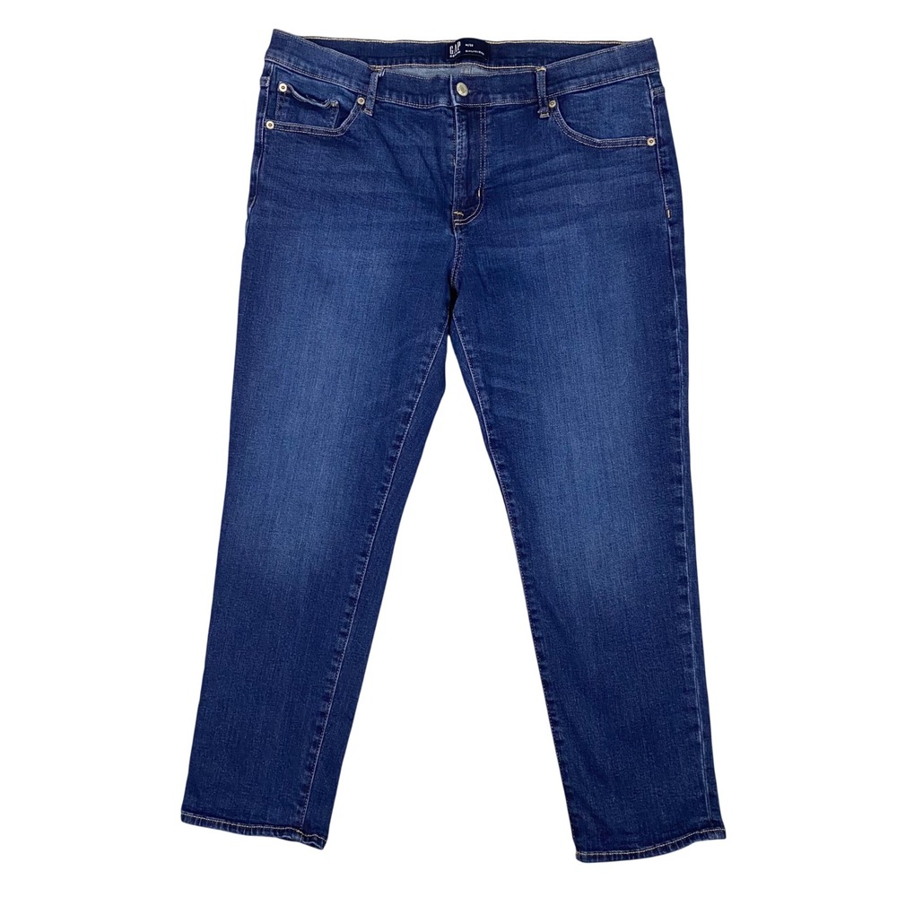 Gap Denim Girlfriend Jeans Womens 14 32 Dark Indigo Blue Stretch Tapered‎